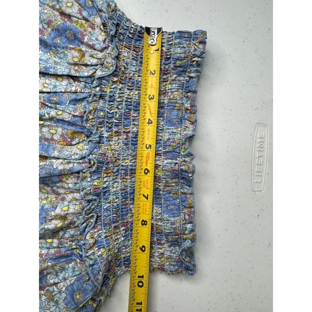 Katie J NYC Blue Floral Smocked Tiered Ruffle Mini Skirt Girls XS